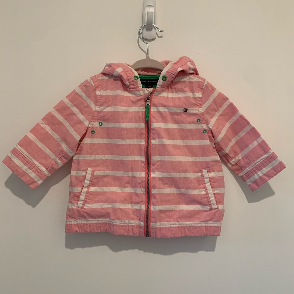 Tommy Hilfiger pink and white striped jacket. Size 12 months.